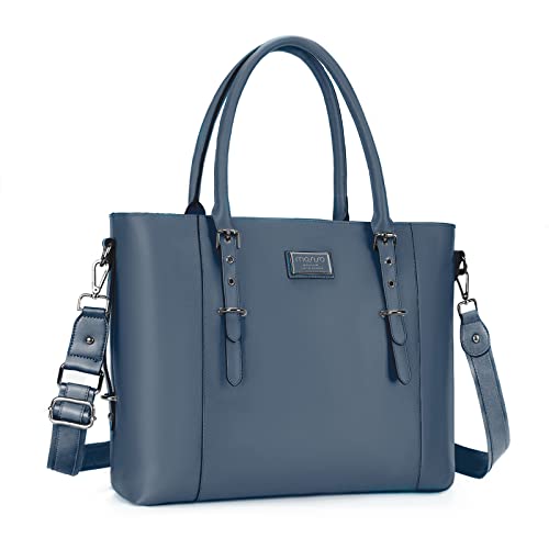 MOSISO Laptop Bag for Women, 17.3 inch Waterproof Vintage PU Leather Briefcase Shoulder Computer Laptop Tote Bag for Office Work, Peacock Blue - color: Peacock Blue, size: 17.3 inch