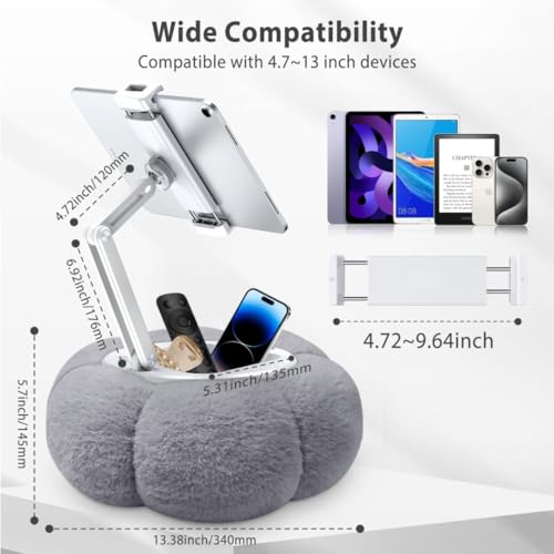 CreaDream Pumpkin Tablet Pillow Stand, Adjustable Pillow Stand for Lap Bed | Detachable Snack Bowl, Fits 4.7"-13" Kindle, Tablets, iPad, Soft Plush Fabric, for Reading and Relaxation on Bed, Couch, Grey - color: Grey