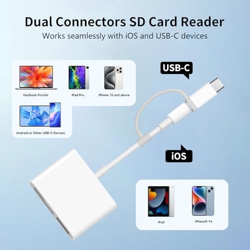 SD Card Reader for iPhone | 3 Slots, Dual Connectors, Card Adapter - size: 3-slots