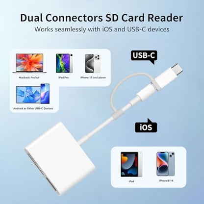 SD Card Reader for iPhone | 3 Slots, Dual Connectors, Card Adapter - size: 3-slots
