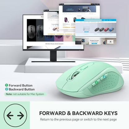 TECKNET 2-in-1 Bluetooth Mouse (BT 5.0/3.0+2.4Ghz), 6-Level 4000 DPI-Green | BT 5.0/3.0 & 2.4G wireless mouse with 4000 DPI, silent clicks, ergonomic design, and USB receiver for laptop and PC. - color: Green