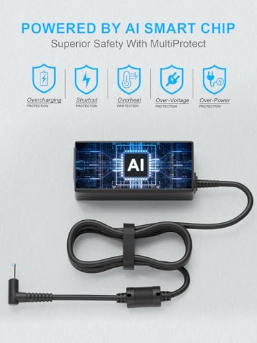 BIYTC Stream 14 & 11 Laptop Charger for HP 45W Computer Blue Tip Power Cord | 19.5V 2.31A,Notebook 15 Model 4.5mm Smart Blue Tip Computer Power Cord