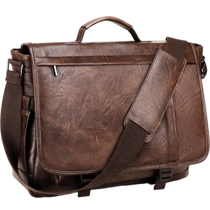 Messenger Bag for Men: Laptop Bag PU Leather Work Briefcase Large Carry On Computer for Office College Travel - color: Pu Coffee