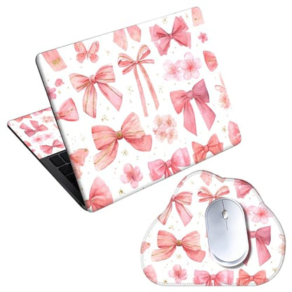 Laptop Skin Sticker Decal 15-15.6 Inch with Cute Mouse Pad, Universal Reusable Vinyl Sticker for 12.1 13 13.3 14 15.4 Inch Netbook and Notebook PC, Pink Bow Pattern - color: Pink Bow Pattern