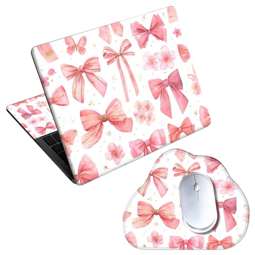 Laptop Skin Sticker Decal 15-15.6 Inch with Cute Mouse Pad, Universal Reusable Vinyl Sticker for 12.1 13 13.3 14 15.4 Inch Netbook and Notebook PC, Pink Bow Pattern - color: Pink Bow Pattern