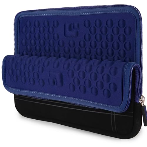 Neoprene Laptop Sleeve for 13 13.3 Inch Laptops Tablets with Padded Lining, Shock Resistant Unisex Laptop Bag for Office, Commute, Travel - color: Black / Blue