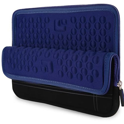 Neoprene Laptop Sleeve for 13 13.3 Inch Laptops Tablets with Padded Lining, Shock Resistant Unisex Laptop Bag for Office, Commute, Travel - color: Black / Blue