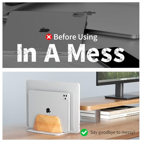 AFOOYO Vertical Laptop Stand - Dual Slots Wooden Adjustable Laptop Holder,Desktop Dock Compatible with All MacBook, Surface,Chromebook,Dell & More(Beechwood) - color: Beechwood