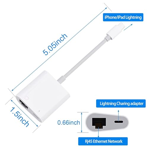 USB-C Ethernet Adapter with Charging - Portable LAN Network Adapter Compatible for iPhone 15 Pro/Max/Plus, MacBook Pro/Air 2018, Samsung, iPad and More