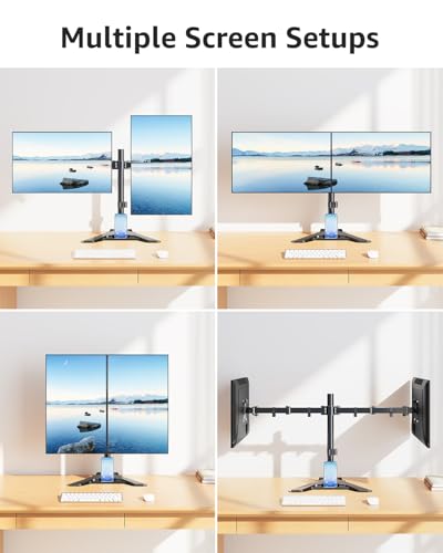 MOUNTUP Dual Monitor Stand - Freestanding & Height Adjustable Monitor Desk Mount, Steady VESA Mount Holds Max 17.6 lbs, Computer Monitor Stand for 2 Screens up to 27 inches, for Home Office - size: Dual, style: Freestanding