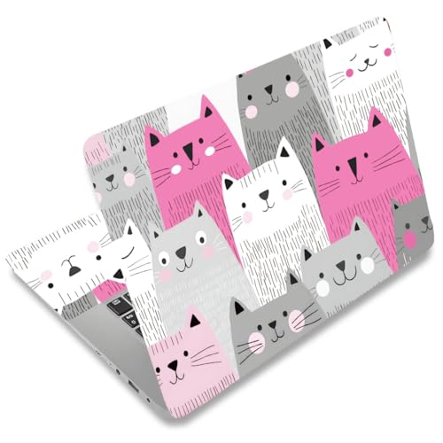 SUPERDANT Laptop Skin Sticker Cartoon Cat Laptop Decals Personalized Universal Notebook Computer Wrap Vinyl Skin Stickers Cover Art Decal Removable 12-15.6 Inch Scratch-Resistant Gifts Gray Pink