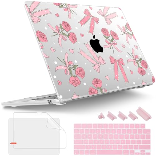 Tuiklol for 2026 2025 2024 2023 MacBook Air 15 inch Case Model M5 A3448 M4 A3241 M3 A3114 M2 A2941 Hard Shell Case for MacBook 15.3'' Cover, Bow & Rose - color: Bow & Rose