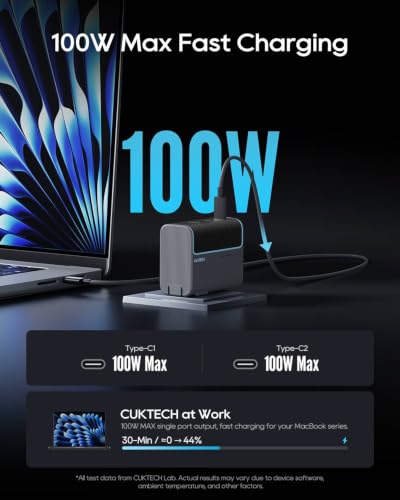CUKTECH 100W GaN USB C Fast Charger, 3-Port Wall Charger, Compact Fast Charging Block, Foldable Power Adapter for MacBook Pro/Air, iPhone 17/16/15, Galaxy S24, Pixel, Steam Deck, with 240W Cable - color: Black