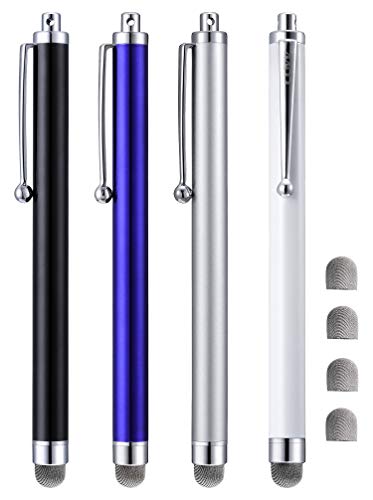 Stylus, 4 Pcs 5.0 Inch Mesh Fiber Tip Stylus Pens for Touch Screen, Compatible with iPad, iPhone, Kindle Fire, 4 Extra Replaceable Hybrid Fiber Tips (White, Black, Silver, Blue) - color: 5.0 inches-4pcs