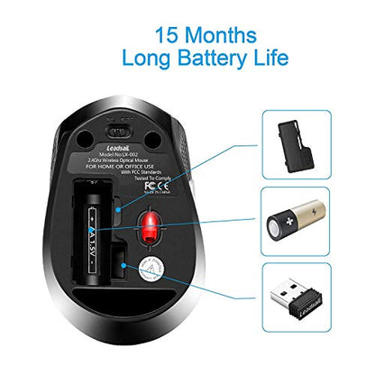 Leadsail Wireless Laptop Mouse, 2.4G Slim Portable, Less Noise, 6 Buttons, USB for Windows/Mac/Laptops - color: Black