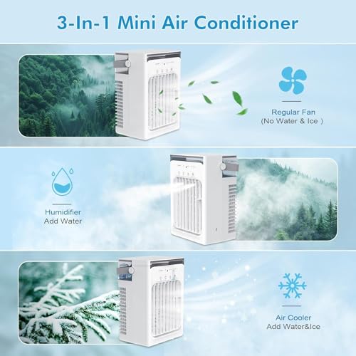 Portable Air Conditioners, Air Conditioner, Upgraded Cooling Fan with 1000ml Water Tank, 4 Speeds & 2 Mists Modes, 2-6H Timer, Ultra-Quiet AC Unit for Bedroom Office Home