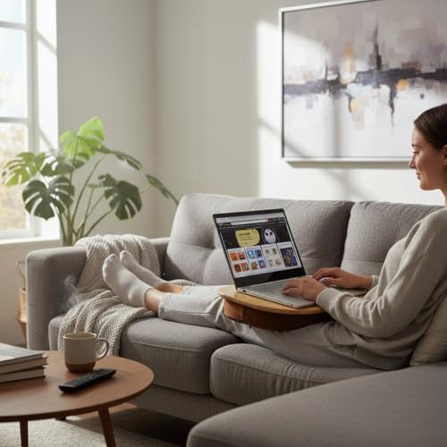 Bamboo Lap Desk for Laptop with Cushion-Fits up to 15 inch | Computer Laptop Stand with Phone Hoder Anti-Slip Stopper - size: 15"x11"