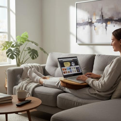 Bamboo Lap Desk for Laptop with Cushion-Fits up to 15 inch | Computer Laptop Stand with Phone Hoder Anti-Slip Stopper - size: 15"x11"