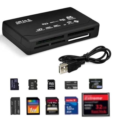 USB 2.0 All in One PC Memory Card Reader Adapter and Write Plug OSX Windows Chrome Compatible for SD/MMC/SDHC/XD/M2/Memory Stick/Micro SD/CF/Pro&Duo Cards