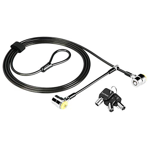 Daul Head Twin Cable Lock Lock for Laptops，Monitor 3 Keys 6.7Foot Lock Two Devices At The Same Time - color: Black Twin head