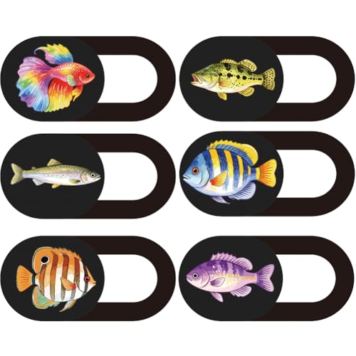 6Pcs 6 Styles Camera Cover Slide Cute 0.03 Inch Ultra Thin Webcam Cover for Mini PC Phone Laptop Desktop Tablets Fish Ocean Theme Plastic Durable Privacy Protectors for Home Office Work Use - color: Fish-1