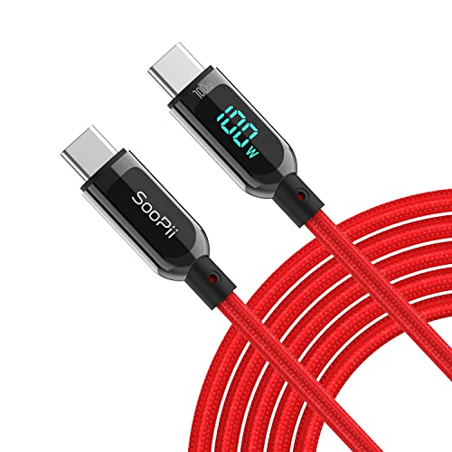 SOOPII 100W 6.6ft USB C to USB C Cable Fast Charge, Nylon Braided Cable with LED Display for lPhone 15/15 Pro/15 Plus/15 Pro Max,lPad Air,MacBook Pro,Galaxy S24/S23, Pixel, LG (Red) - color: Red, size: 2M - 100W