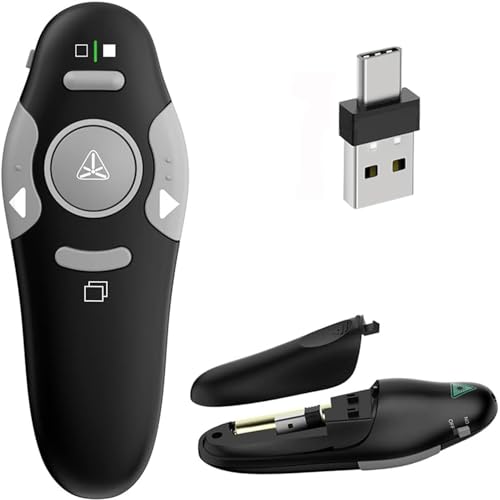 USB/Type-C 2 in 1 Presentation Clicker for PowerPoint Presentation Remote, 2.4GHz Wireless Presenter Remote USB Google Slide Advancer PPT PowerPoint Clicker for Mac, Computer, Laptop - color: Black