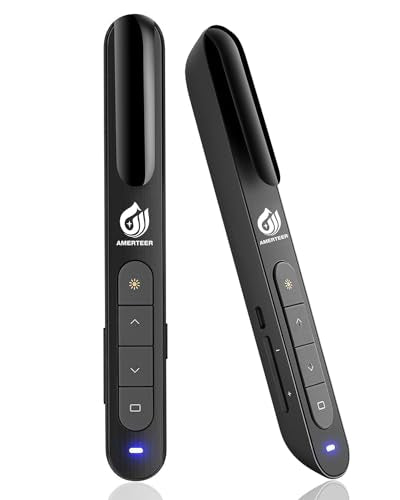 AMERTEER Wireless Presentation clicker for Powerpoint Presentations, Green Light Rechargeable Powerpoint Clicker with Laser Pointer Support Hyperlink RF 2.4GHz (1 PCS) - color: Green Light