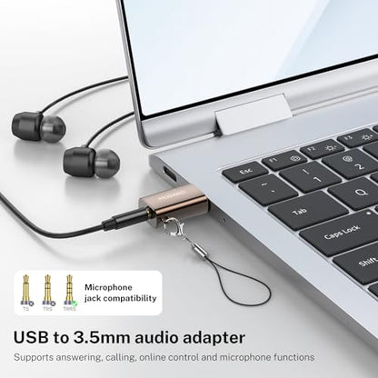 MOSWAG 3 Pack USB to 3.5mm Jack Audio Adapter, Audio Aux Cable USB A Male to 3.5mm TRRS Female Headphone Adapter Built in Chip External Sound Card for Headset Desktops PC PS5 PS4 and More Device | External Sound Card AUX Converter for USB TRRS Microphone,
