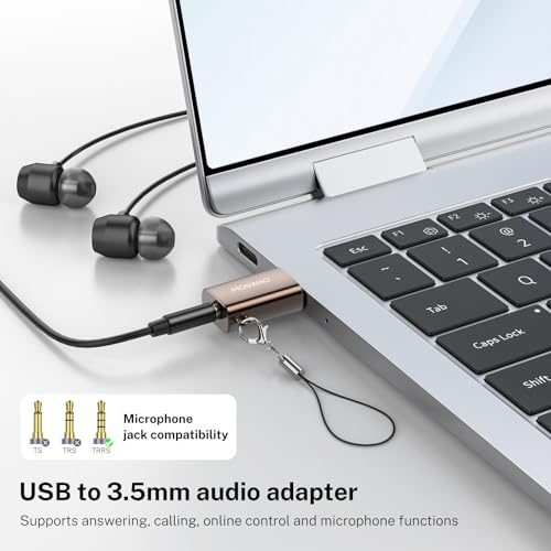 MOSWAG 3 Pack USB to 3.5mm Jack Audio Adapter, Audio Aux Cable USB A Male to 3.5mm TRRS Female Headphone Adapter Built in Chip External Sound Card for Headset Desktops PC PS5 PS4 and More Device | External Sound Card AUX Converter for USB TRRS Microphone,