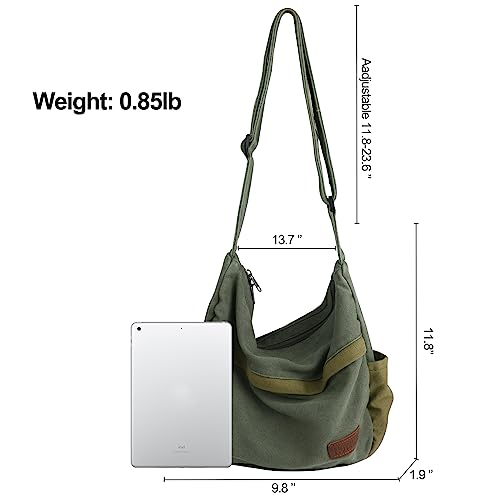 Large Canvas Messenger Bag with Multiple Pockets for Men and Women, Crossbody Shoulder Tote Hobo Laptop Bag - color: 2 - Green