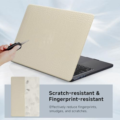 Funut for MacBook Air 13.6 inch Case M5 M4 M3 M2 2022-2024 2025 2026 Release A3449 A3240 A3113 A2681 with Touch ID, Crocodile MacBook Air 13 M5 Leather Hard Shell Case & Keyboard Cover, Pudding - color: 01Pudding, size: 2022-2026 MacBook Air 13.6 inch M2