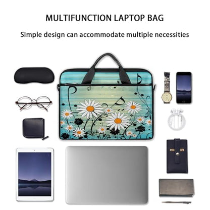 Laptop Shoulder Bag for Women Men, Waterproof Computer Case Messenger Bag Briefcase for Business Office Travel - color: Music Notes Daisy Flower