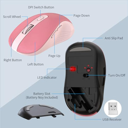 Wireless Keyboard and Mouse Combo, MARVO 2.4G Ergonomic Wireless Computer Keyboard with Phone Tablet Holder, Silent Mouse with 6 Button, Compatible with MacBook, Windows (Sakura Pink) - color: Sakura Pink