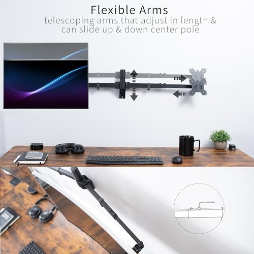 VIVO Premium Dual Ultra Wide LCD LED 27 to 38 inch Monitor Wall Mount, Heavy Duty, Telescoping Arms, Flush Wall Setup, Fits 2 Screens, Black, MOUNT-TS38B - size: up to 38", style: Dual mount