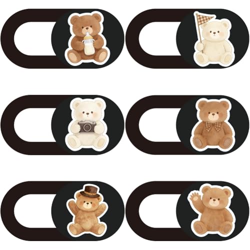 6Pcs 6 Styles Laptop Camera Cover Slide Thin Cute Bear Pattern, Phone Front Camera Blocker 0.04 Inch Privacy Guard Accessories for Desktop Computer Tablet Notebook Mini PC Home Office Use - color: Bear