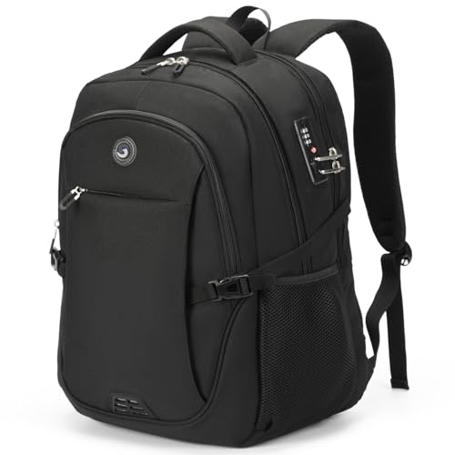 SHRRADOO Travel Laptop Backpack for Men Women, 17 Inch College Computer Bag | Anti Theft Backpack with Combination Lock, Carry On Flight Approved, Fit 17 Inch Laptop, Computer College Bag, Work Daypack - color: Black
