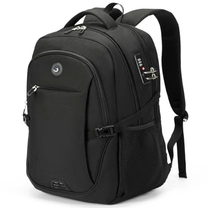 SHRRADOO Travel Laptop Backpack for Men Women, 17 Inch College Computer Bag | Anti Theft Backpack with Combination Lock, Carry On Flight Approved, Fit 17 Inch Laptop, Computer College Bag, Work Daypack - color: Black