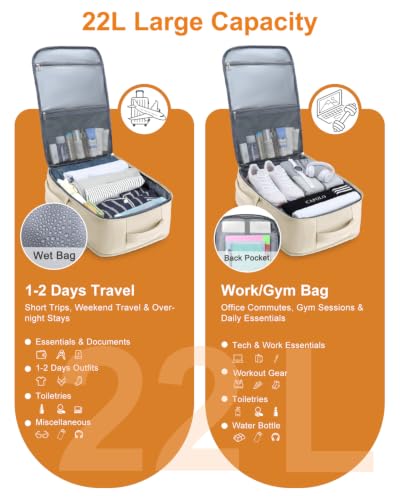 Capolo Travel Laptop Backpack Women Men Personal Item Weekender Travel Bag | 22L Flight Approved,Waterproof Overnight Bag,College Bookbag,Work,1-2 Day Travel,Fits 15.6" Laptop (Small,Beige) - color: Beige, size: Small