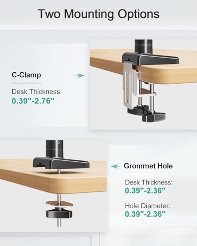 MOUNT PRO Ultrawide Single Monitor Arm for 22"- 42" Screens, Monitor Desk Mount Stand Holds up to 33 lbs, Heavy Duty Fully Adjustable Gas Spring Desk Mount, VESA Mount with Clamp/Grommet Base - size: Max 42", style: Single