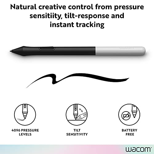 Wacom One Pen, for Wacom One 12, 13 & 14 CP91300B2Z | Cordless and Battery Free so it never needs a charge, programmable pen button puts shortcuts at your fingertips