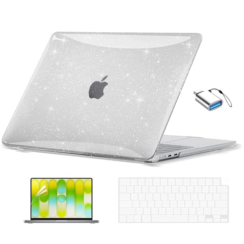 EooCoo for MacBook Neo Case 13 inch 2026 Model A3404 with A18 Pro Chip, Scratch Resistant Protective Hard Shell Case & Keyboard Cover & Screen Film & Type C, Sparkly Clear | 4 in 1 Kit, Durable, Easy Snap-On, Stays New, Model A3404 (A18 Pro Chip) - color: