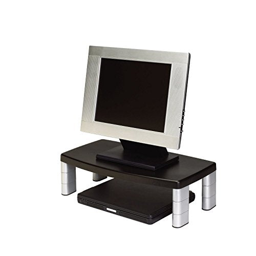3M Extra Wide Adjustable Monitor Stand, Three Leg Segments Simply Adjust Height from 1" to 5 7/8", Sturdy Platform Holds Up to 40 lbs, 16-inch Space Between Columns for Storage, Silver/Black (MS90B)