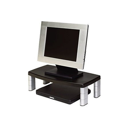 3M Extra Wide Adjustable Monitor Stand, Three Leg Segments Simply Adjust Height from 1" to 5 7/8", Sturdy Platform Holds Up to 40 lbs, 16-inch Space Between Columns for Storage, Silver/Black (MS90B)