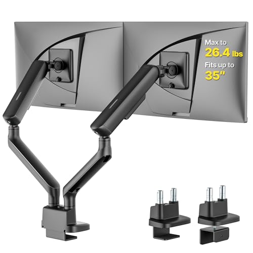 monTEK Mechanical Spring Dual Monitor Arm for 27 32 34 inch Screens Black | Built-in One-Way Bearing, Holds 26.4 lbs, VESA 75/100mm, C-Clamp/Grommet Base & Cable Management, Office, Home, Game - color: Black, size: without USB