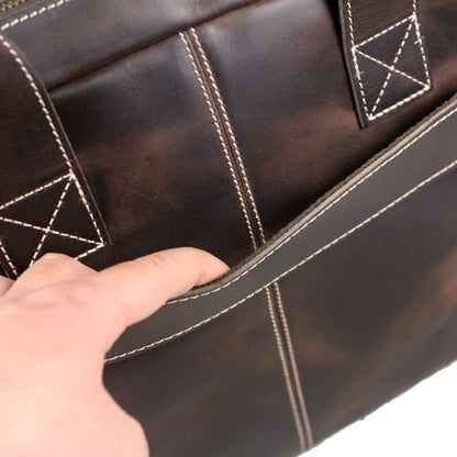 16" Full Grain Leather Briefcase Laptop Bag Shoulder Messenger Bag Classic Handbag for Business or Travel | Full Grain Leather - color: Dark Coffee