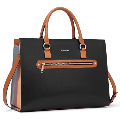 BOSTANTEN Leather Laptop Briefcase for Women Shoulder Bag 15.6 Inch Business Computer Work Tote - color: A-black