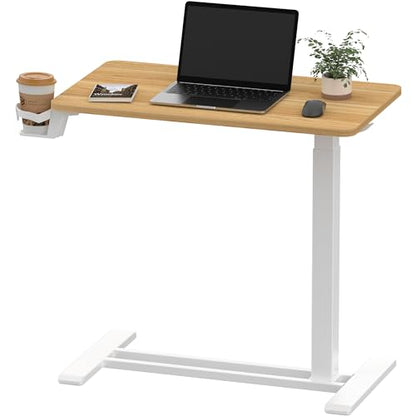 SANODESK 28''Pneumatic Adjustable Overbed Bedside Table with Hidden Casters | Medical Mobile Side End Table Laptop Computer Standing Desk Cart with Tray, Hospital and Home Use(27.6" W x 15.7" D,Maple) - color: Maple, size: Small