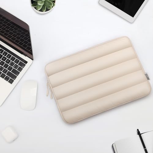 TECOOL Puffy 14 inch Laptop Sleeve Laptop Case for 14” Lenovo Thinkpad ideapad HP EliteBook Pavilion Acer Dell Chromebook Notebook,MacBook Air 15 M4 M3 2025 Protective Waterproof Bag Cover,Beige - size: 14 Inch