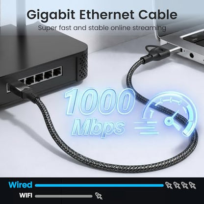 2-IN-1 Ethernet to USB A/C Cable Adapter, USB 3.0 to Ethernet Cable - 6.6FT, USB C to RJ45 Gigabit Network Adapter for Laptop, Compatible with MacBook/Surface/iPad Pro/Phone, Windows 11/10/8/7, Mac OS - size: 6.6FT